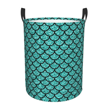 Pevtufa Aquamarine Glitter Foldable Laundry Basket Organizer,Fabric Clothes Toy Storage Basket Nursery Hamper Storage Bin For Ho