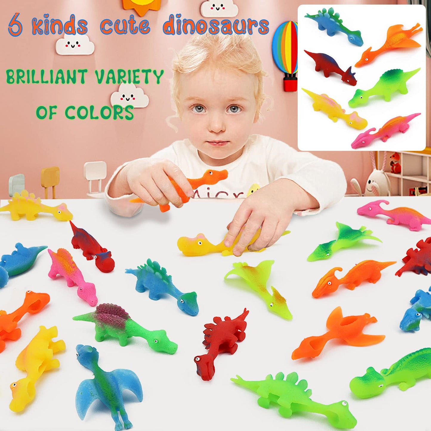 30 Pcs Slingshot Dinosaur Finger Toys, catapult toys as fun as slingshot chicken, cute shapes, more colors, Great for Flying Gam