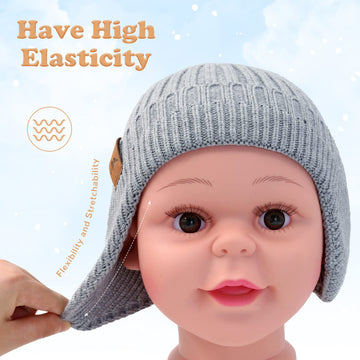Poximi Baby Boy Winter Hat Toddler Warm Beanie Girl Knit Hats With Earflap Kid Cute Earmuffs (Grey, 3-8Years)