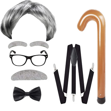 Attbea Old Man Costume Wig For Kids 100 Days Of School Costume For Boys Old People Costume Set For Adults Men Halloween Costume