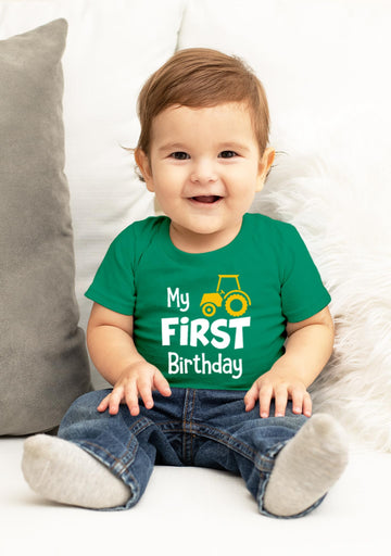 First Birthday Boy Outfit My 1St Tractor Shirt Construction One Year Old Gifts (Green, 12 Months)