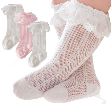 Apone Fatu Baby Knee High Socks Non Slip Grip Ankle Socks Ruffled Long Stockings for Infants Toddlers Kids Boys Girls (US, Age, 