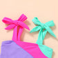 Younger Tree Toddler Girls Two Pieces Swimsuit Color Block Stripe Swimwear Summer Beach Bathing Suit 18M-5T(Purple#Green 12-18 M