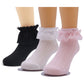 Xiyadun Toddler & Girls Eyelet Frilly Dress Socks Ruffle Lace Cotton Socks(Ivory White/Pink/Black,1-2 Years)