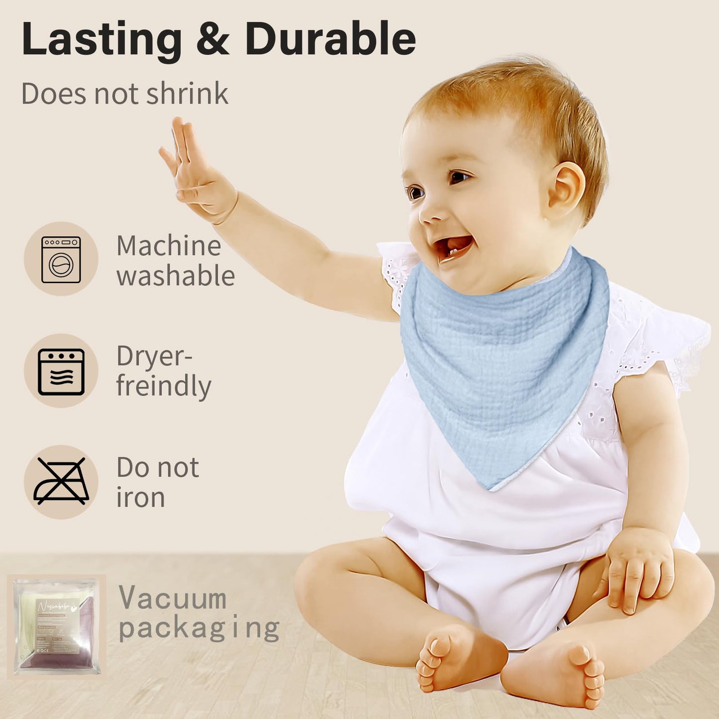 Nisxabebe Muslin Baby Bibs,6 Pack, Baby Bandana Drool Bibs 100% Cotton For Baby Boy Girl,Solid Colors Bib For Drooling Teething(