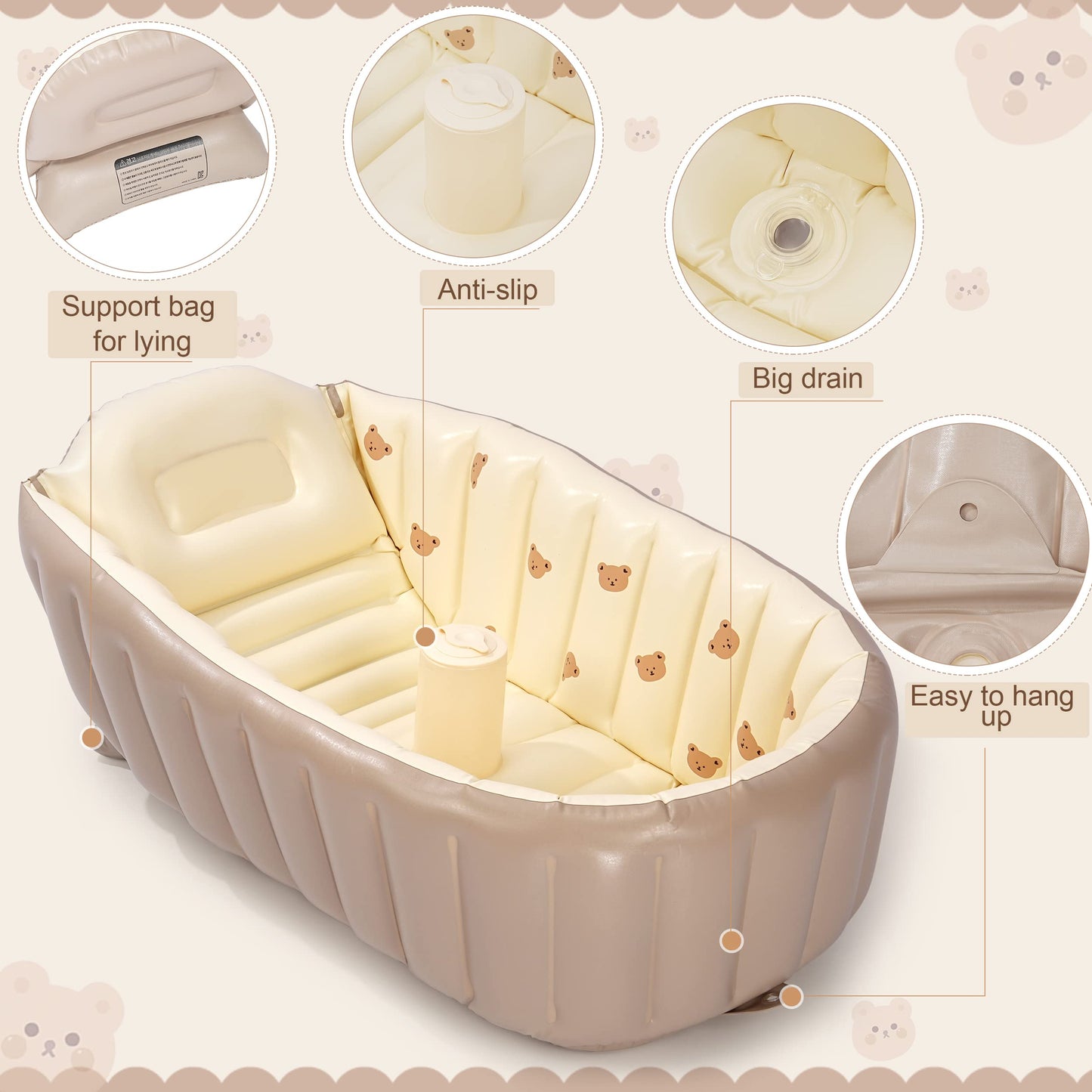 Mink Inflatable Bathtub For Toddlers - Portable Baby Tub With Built-In Air Pump - Collapsible Design For Easy Storage - Perfect