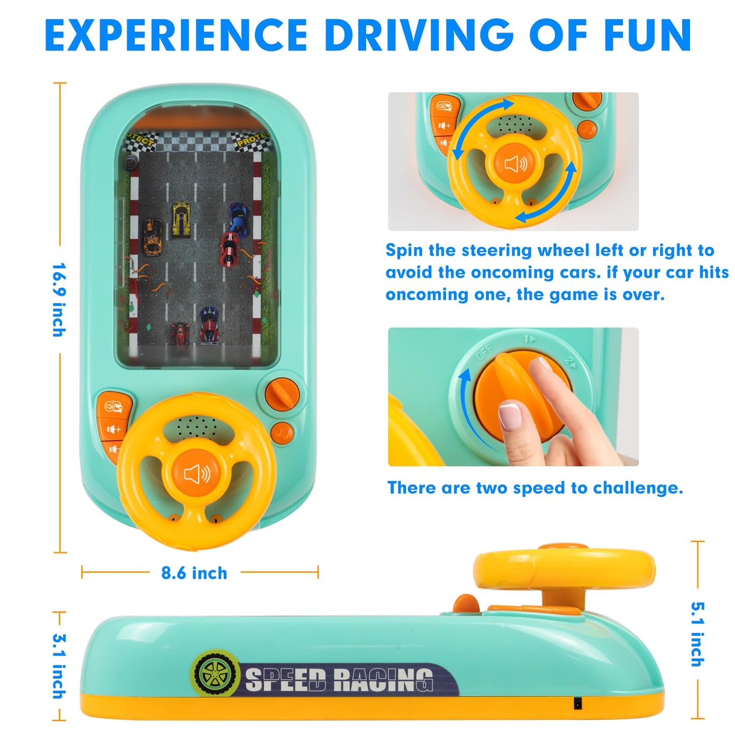 Beacron Musical Steering Wheel Toys for Boys 4-6, Toddler Simulated Driving Racing Car Game with Sound Age 3+ Year Old, Interact