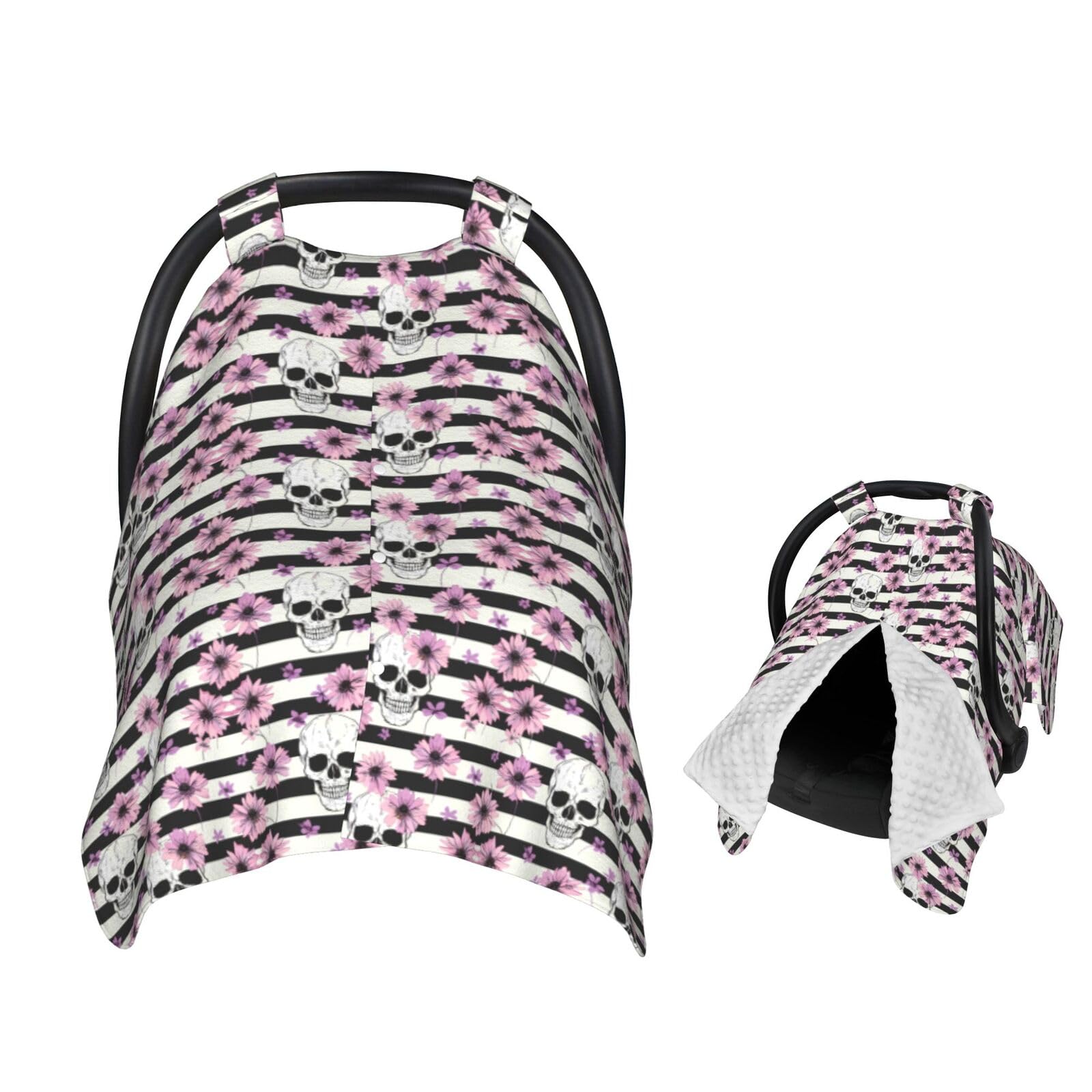 Muishi Skull and Light Purple Flowers Baby Car Seat Canopy Nursing Cover for Newborn Car Seat Breastfeeding Covers Blanket Newbo