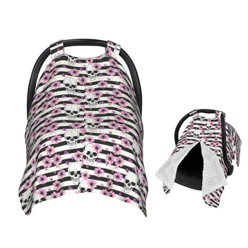 Muishi Skull and Light Purple Flowers Baby Car Seat Canopy Nursing Cover for Newborn Car Seat Breastfeeding Covers Blanket Newbo