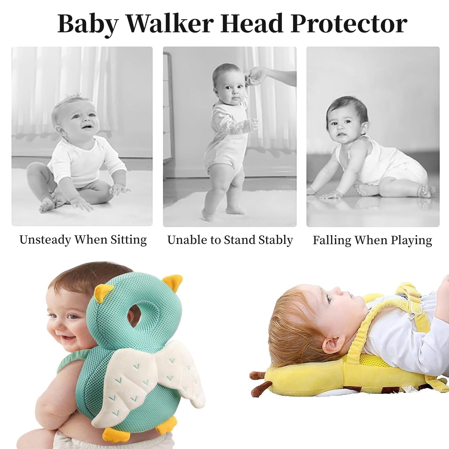 Aueplcio Baby Head Protector Backpack For Crawling & Walking Adjustable Safety Toddler Head Protection With Knee Pads (Style B)