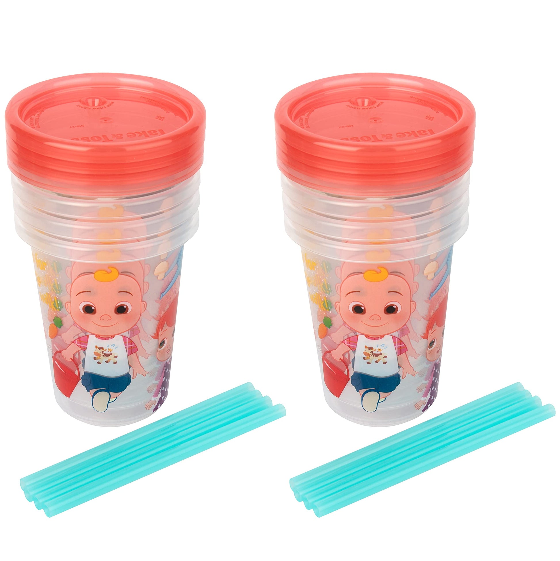 The First Years Cocomelon Take & Toss Toddler Straw Cups - Spill Proof Toddler Sippy Cups with Snap On Lids and Straws - Cocomel