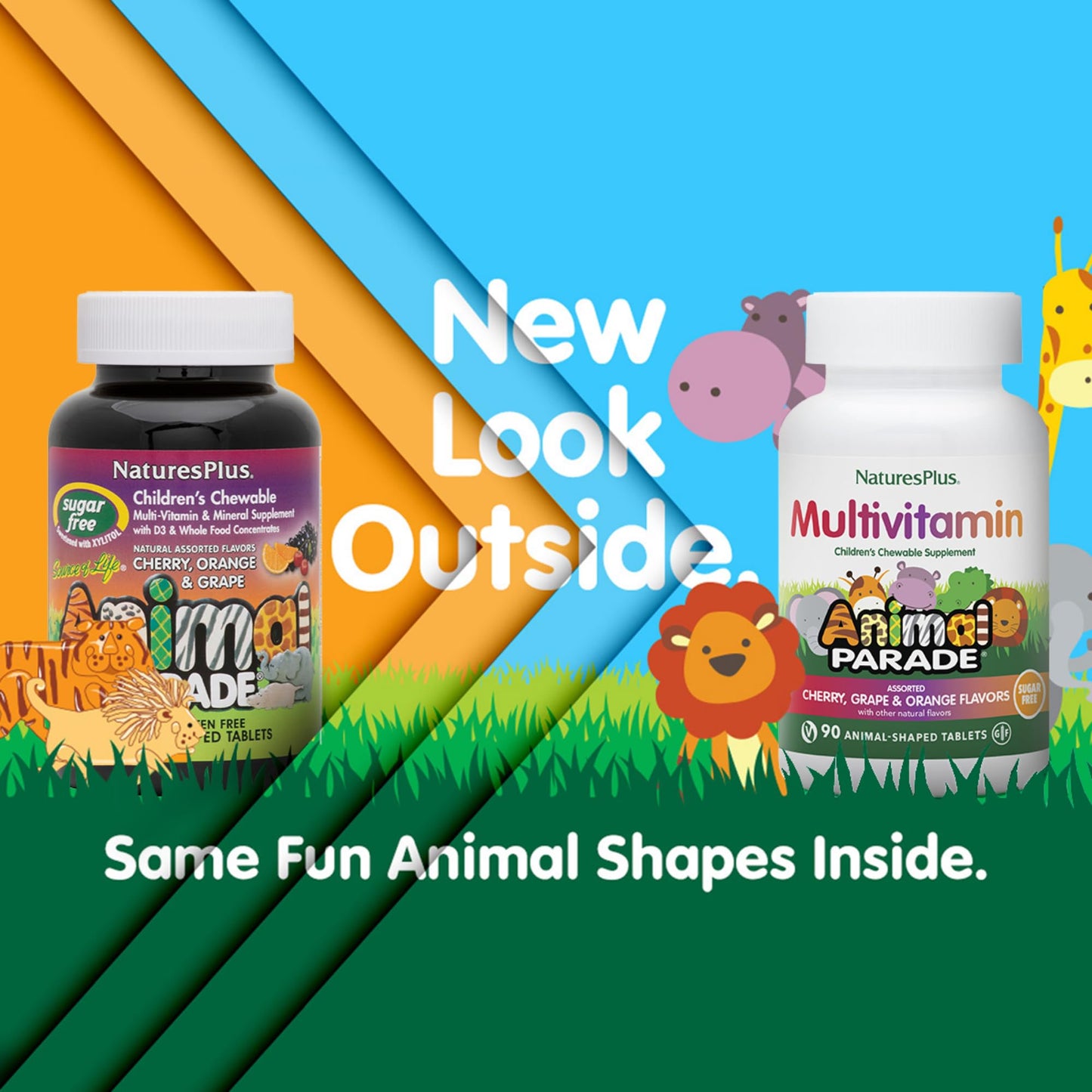 Natures Plus Animal Parade Sugar-Free Children'S Multivitamin - Assorted Cherry, Grape & Orange Flavors - 90 Chewable Tablets -