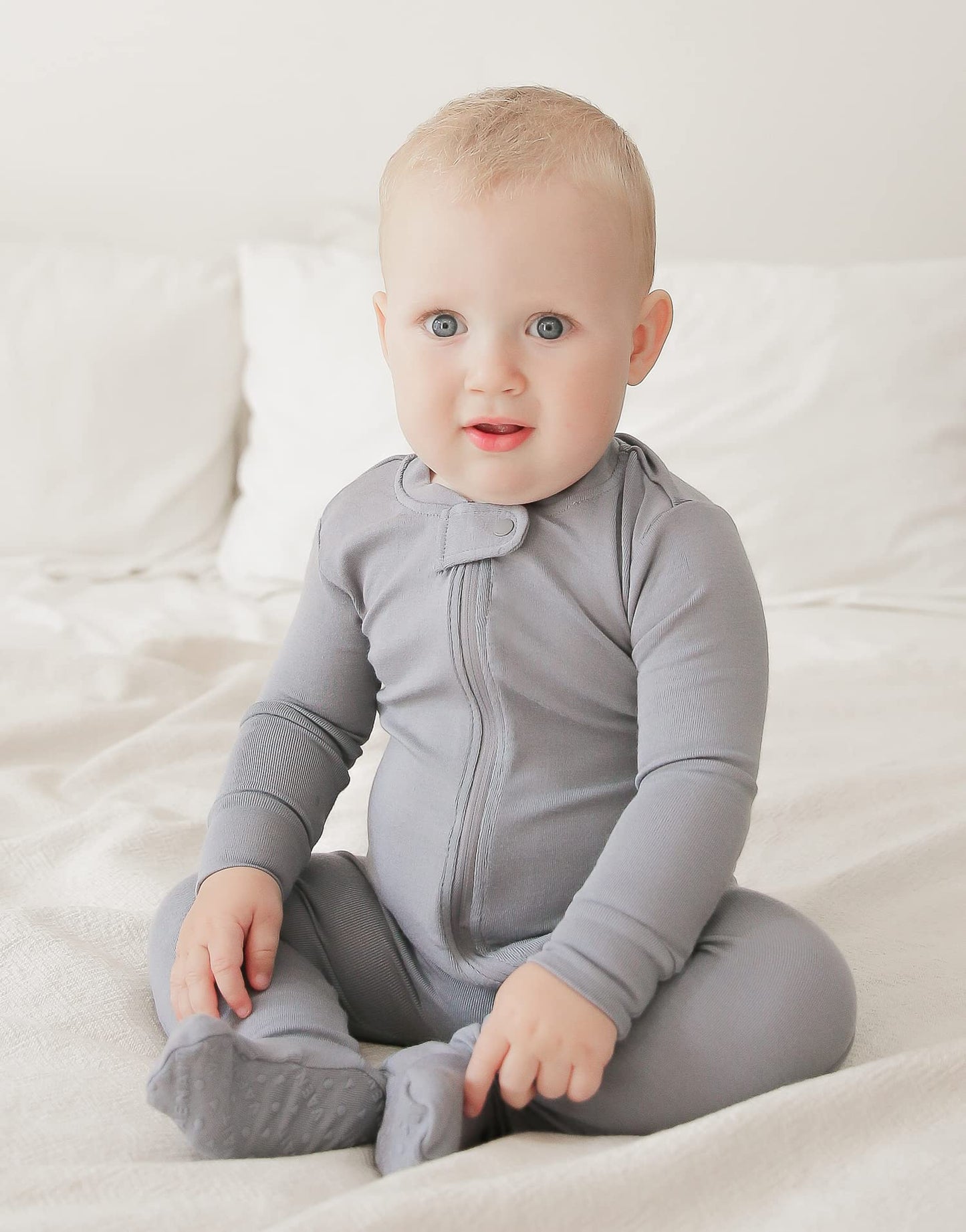 Vaenait Baby Toddler Boys Girls Solid Footie Pajama Cozy Modal Grey 3-6M