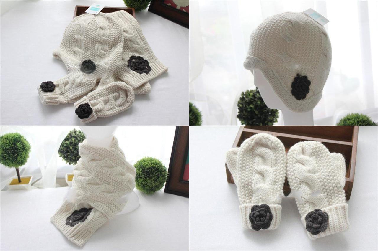 Ahyuan Baby Girls Warm Cable Knit Hat Scarf Mitten 3Pc Accessory Set