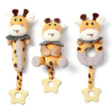 TUMAMA Baby Rattles 0-6 Months, 3 PCS Giraffe Baby Plush Rattles Sensory Toys with Teethers, Newborn Gifts for Babies 0-6 Months