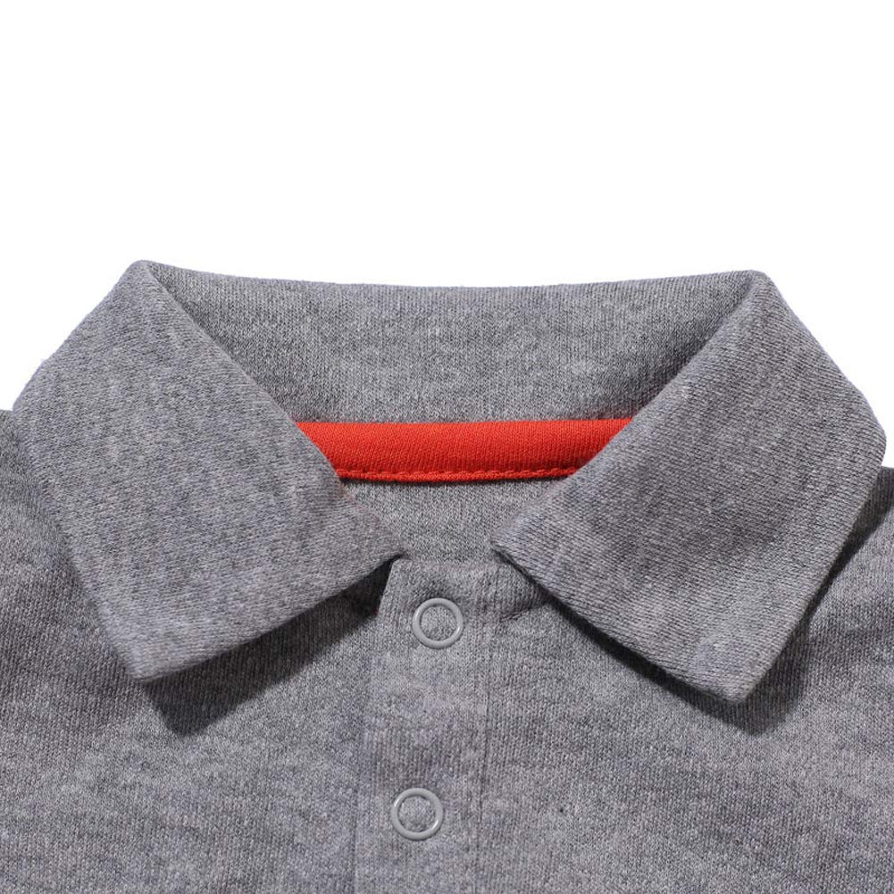 Teach Leanbh Baby Boys Pure Color Cotton Short Long Sleeve Polo Bodysuit 3-24 Months (Grey, 18 Months)
