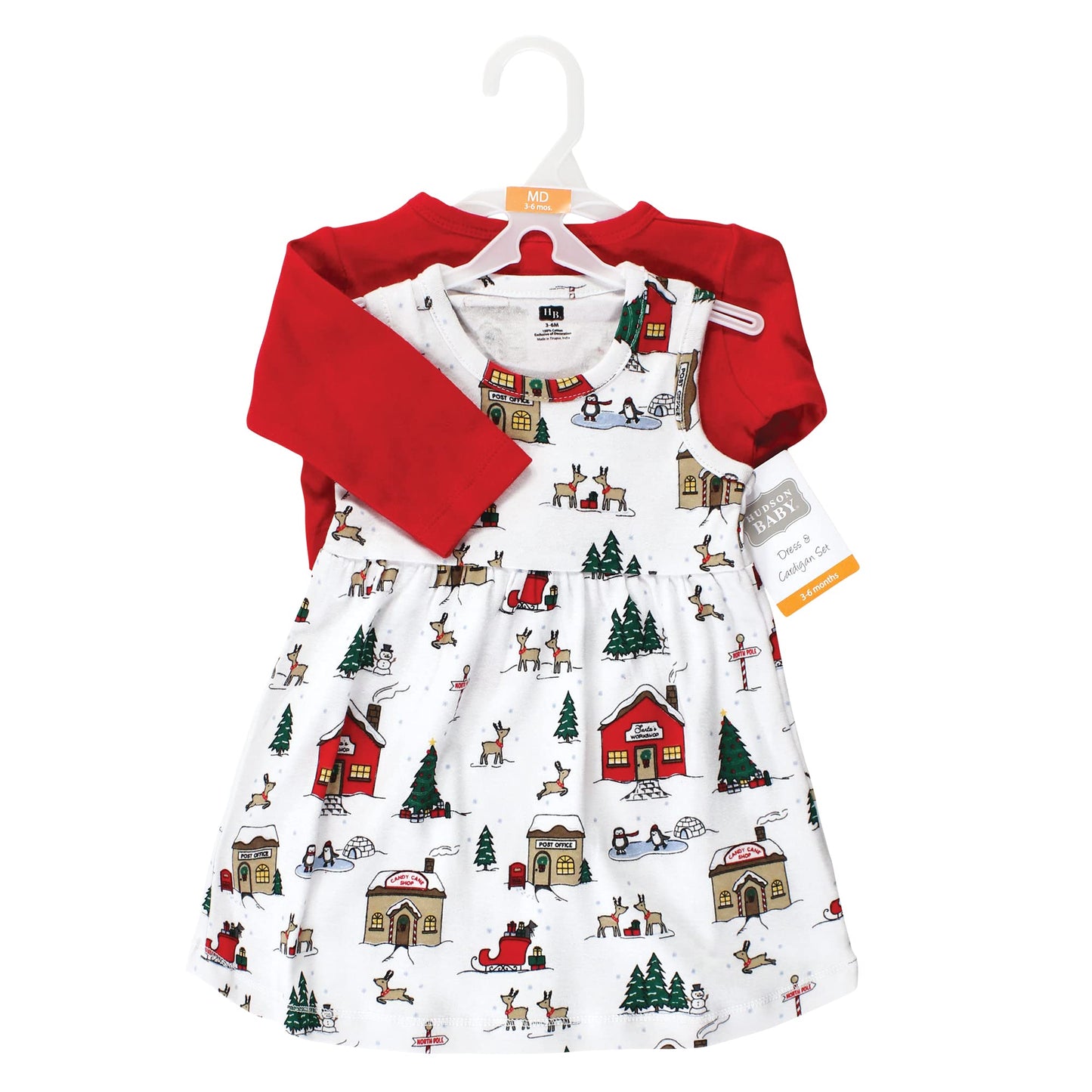 Hudson Baby Baby Girls' Cotton Dress And Cardigan Set, North Pole, 2T