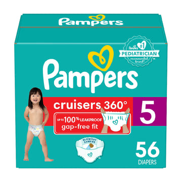 Pampers Diapers - Cruisers 360 - Size 5, 56 Count, Babyproof Up To 100% Leakproof Pull-On Diaper