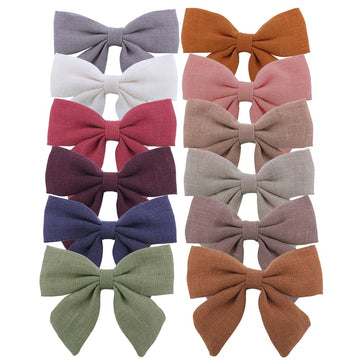 12 PCS Linen Bow Hair Clips for Baby Girls Hair Bows Alligator Clips Accessories Infants Toddler Kids Hairgrips (Linen 3.2'' Sai