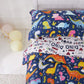 Joyreap 4 Piece Toddler Bedding Set, Standard Size Colorful Dinosaur Printed On Navy, Includes Quilted Comforter, Fitted Sheet,