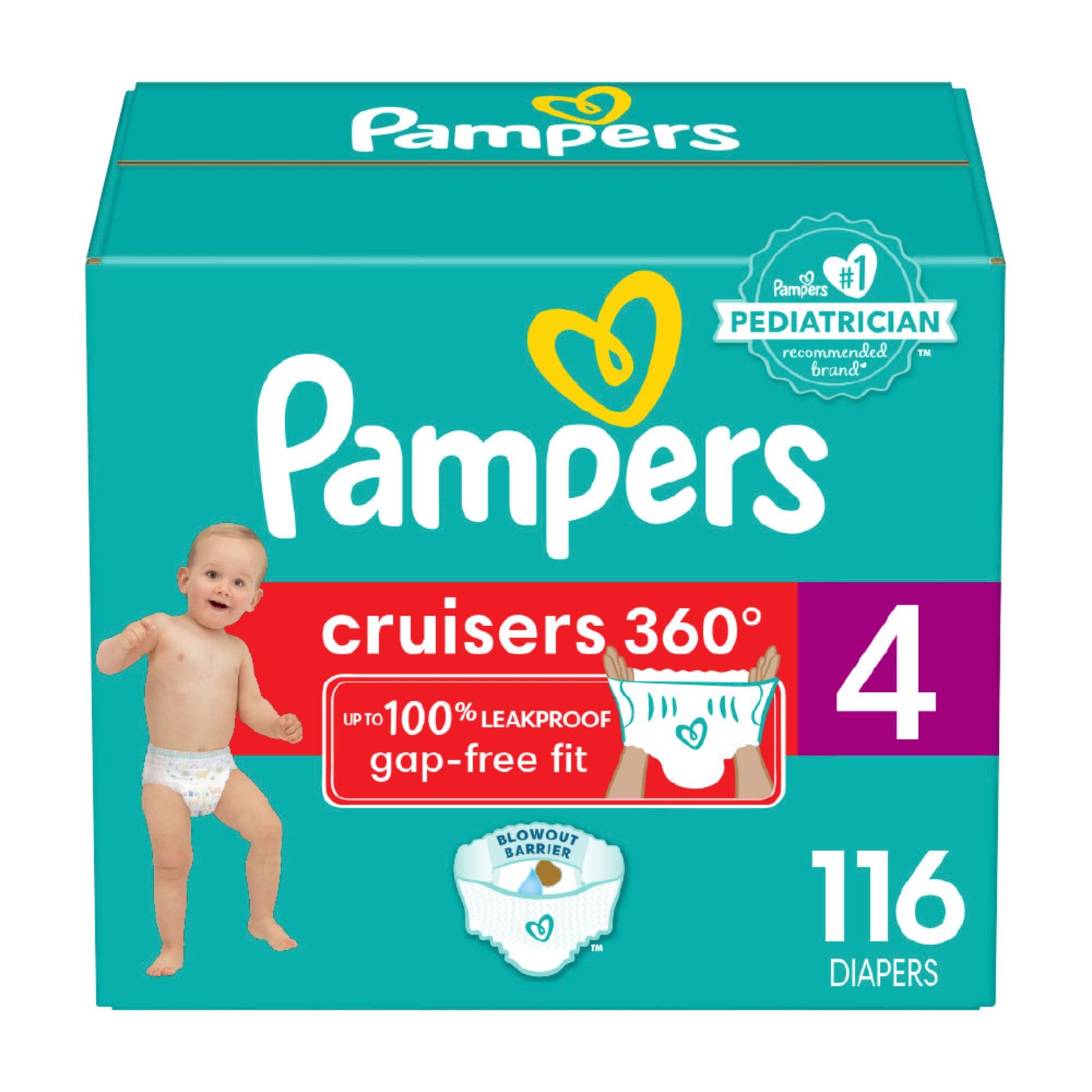 Pampers Diapers - Cruisers 360 - Size 4, 116 Count, Babyproof Up To 100% Leakproof Pull-On Diaper