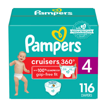 Pampers Diapers - Cruisers 360 - Size 4, 116 Count, Babyproof Up To 100% Leakproof Pull-On Diaper