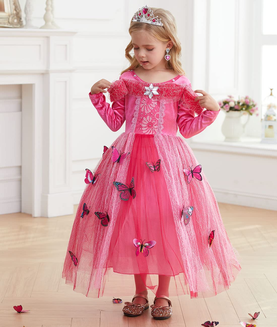 Itvti Girls Princess Fancy Dress Up Children Long Sleeve Halloween Party Costume, Pink, 5-6 Years (Label 130)