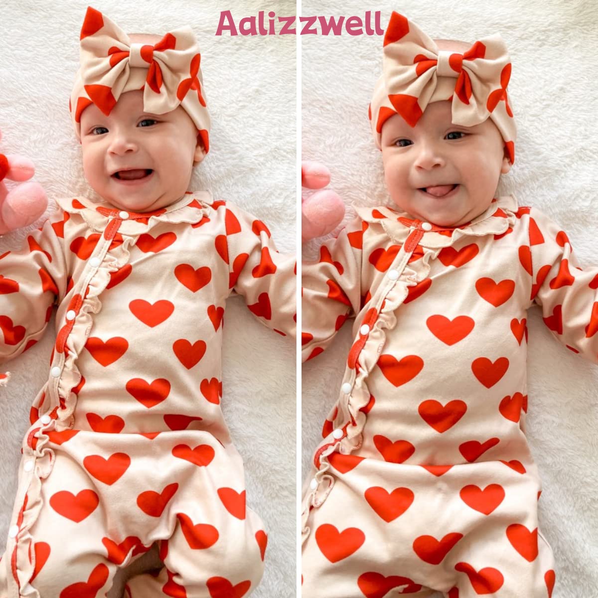 Aalizzwell 0-3 Months Newborn Baby Girls Valentines Day Romper Infant Winter Clothes Coming Home Outfit Heart Clothing Red