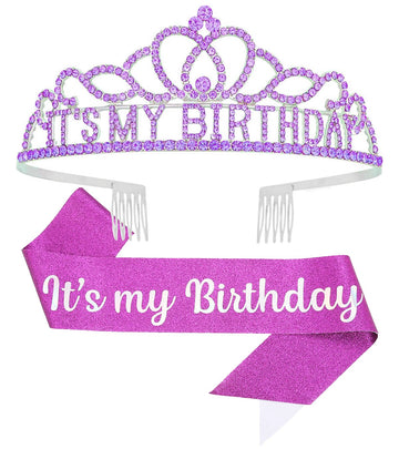Papoopy Birthday Tiara And Crown With Sash For Women Birthday Party Purple