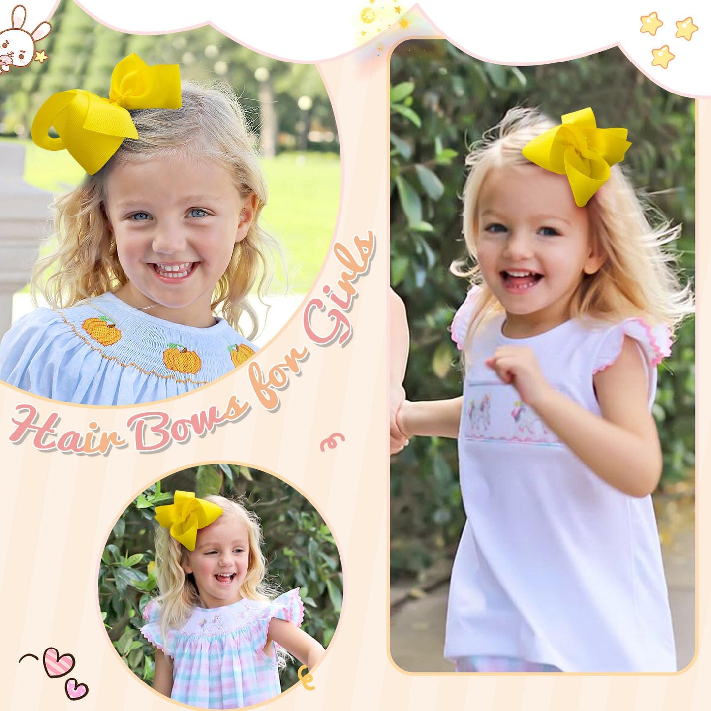 Oaoleer 2Pcs 6Inch Yellow Layered Grosgrain Ribbon Bow Alligator Clips, Baby Hair Accessories For Girls, Infants, Toddlers, Teen