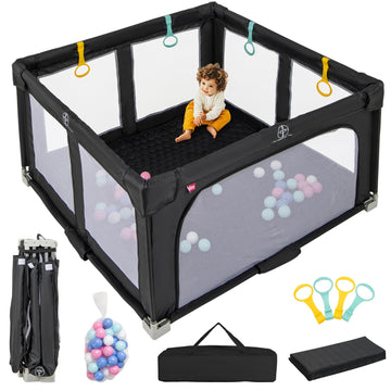 Infans Foldable Baby Playpen With Mat, 50    X 50    Large Baby Play Yard For Infant With 50 Ocean Balls, 4 Handlers, Carry Bag,