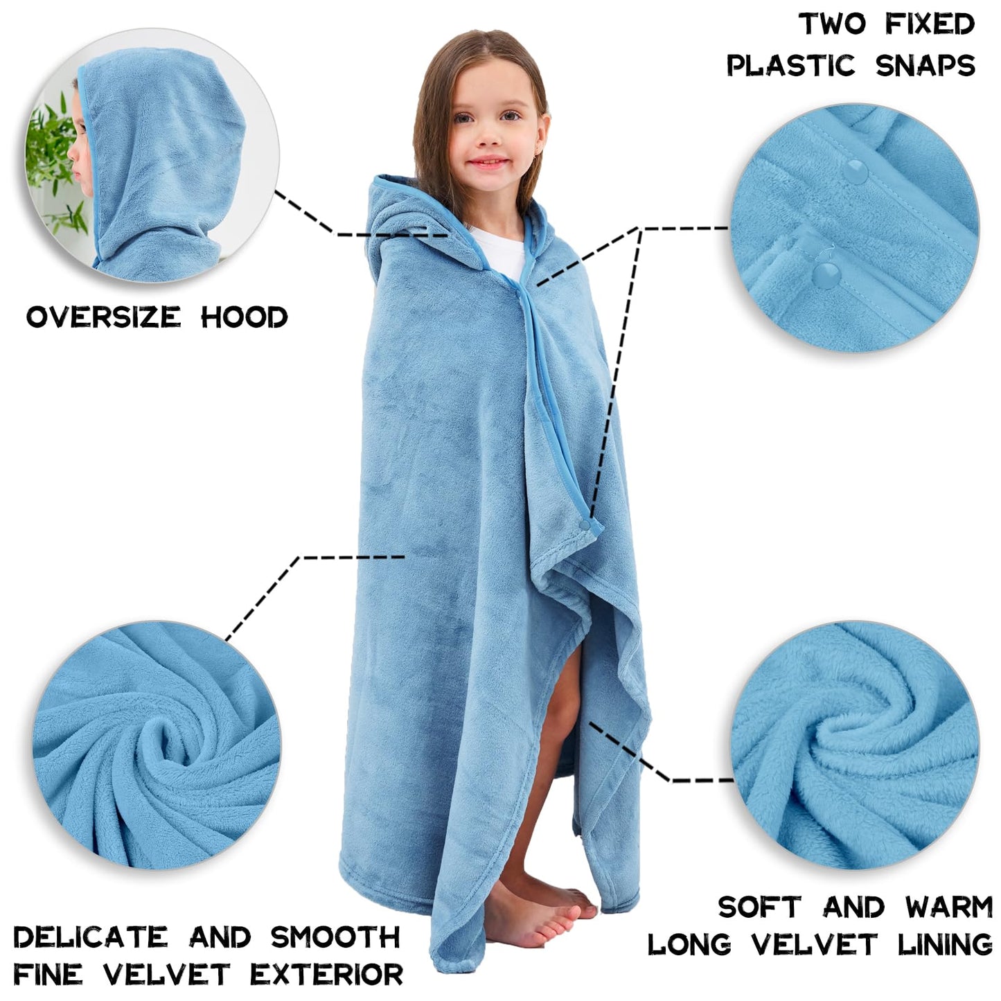 Hiturbo Kids Hooded Fleece Towel: Soft Plush Bath Blanket - Warm Swim Cover Up - 50'X30' Pool Beach Towel Wrap For 3-12 Yrs (B