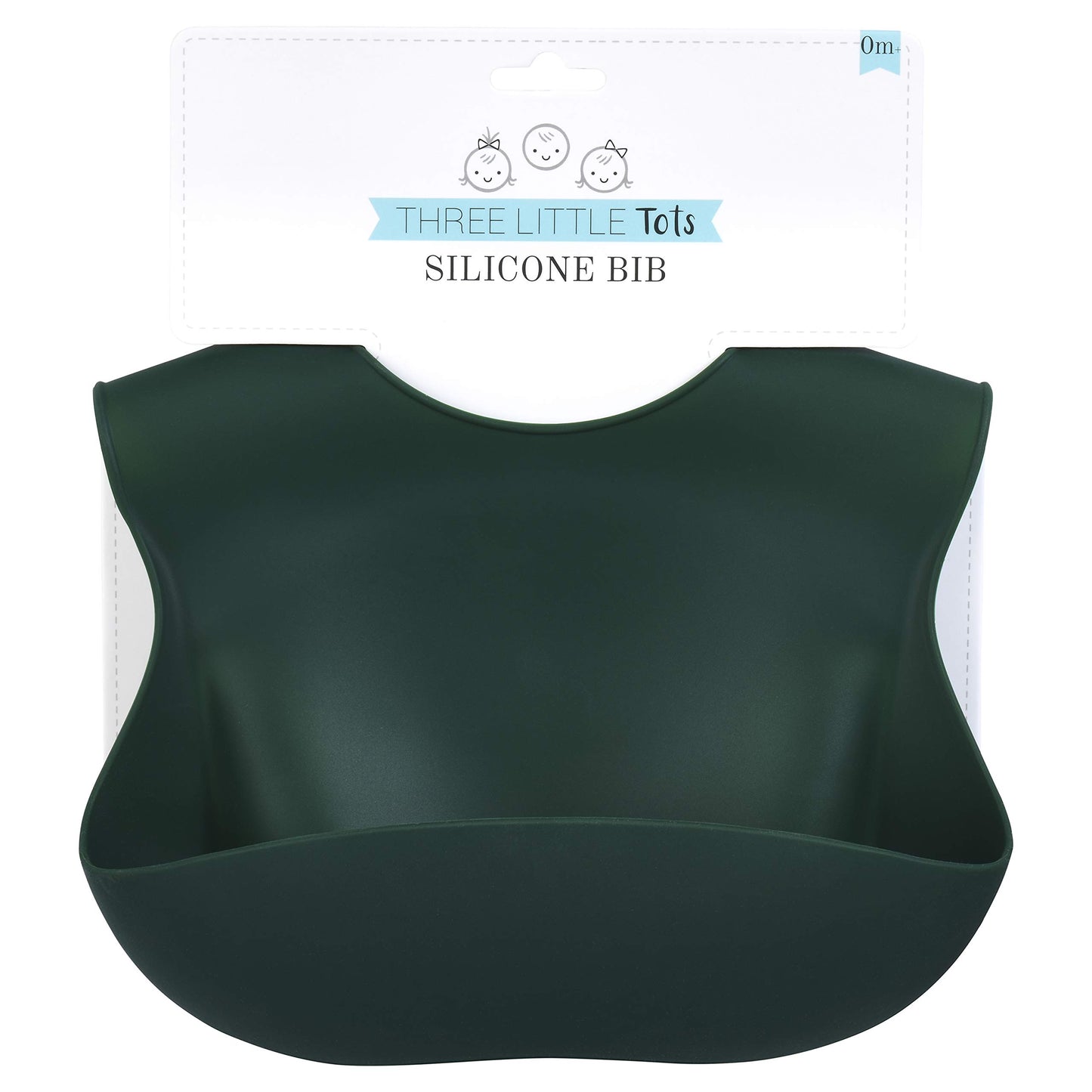 Three Little Tots Modern Silicone Baby Bib - Adjustable Fit Waterproof Catch Bibs ((Forest Green)