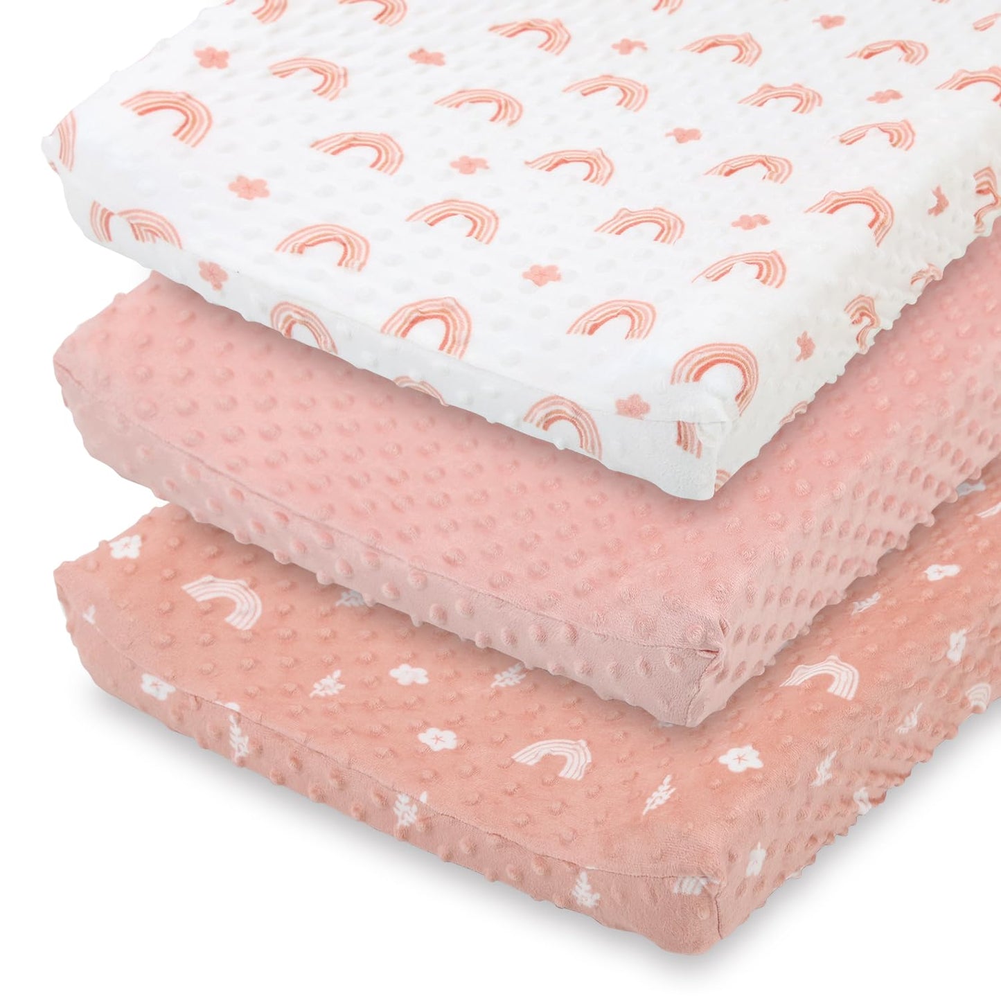 The Peanutshell Baby Changing Pad Covers Girl, Pink Minky Changing Table Sheets For Girls, Boho Rainbow Floral Nursery Decor