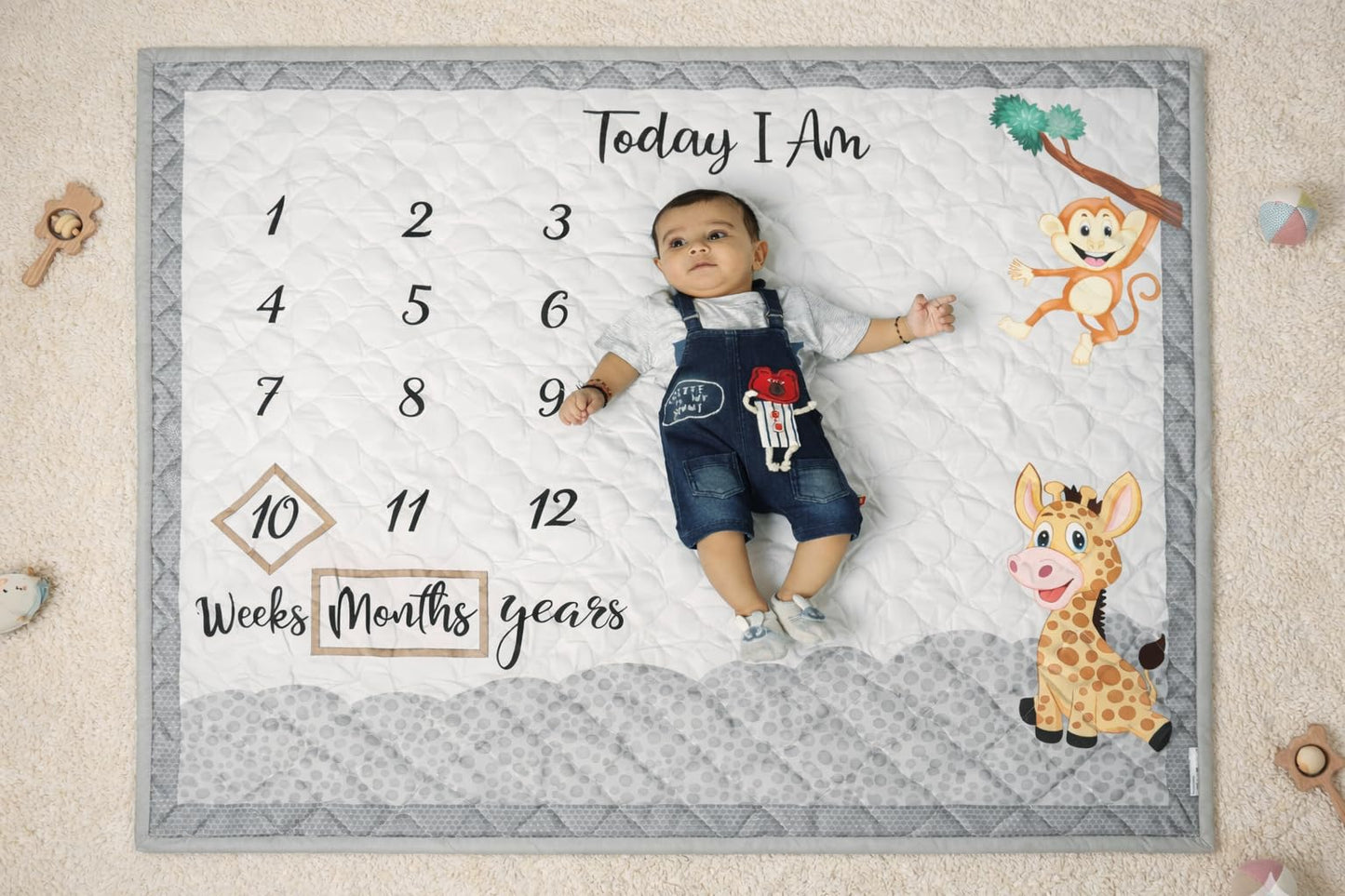 New Comers Milestone Baby Blanket For All Season, Cotton Blanket With Props (Wooden Rings) For Summer/Winter/Ac Room Blankets Fo