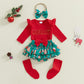 Beqeuewll Baby Girl Christmas Outfits Letter Embroidery Long Sleeve Romper With Ruffled Shorts And Headband Socks 4Pcs Set (Merr