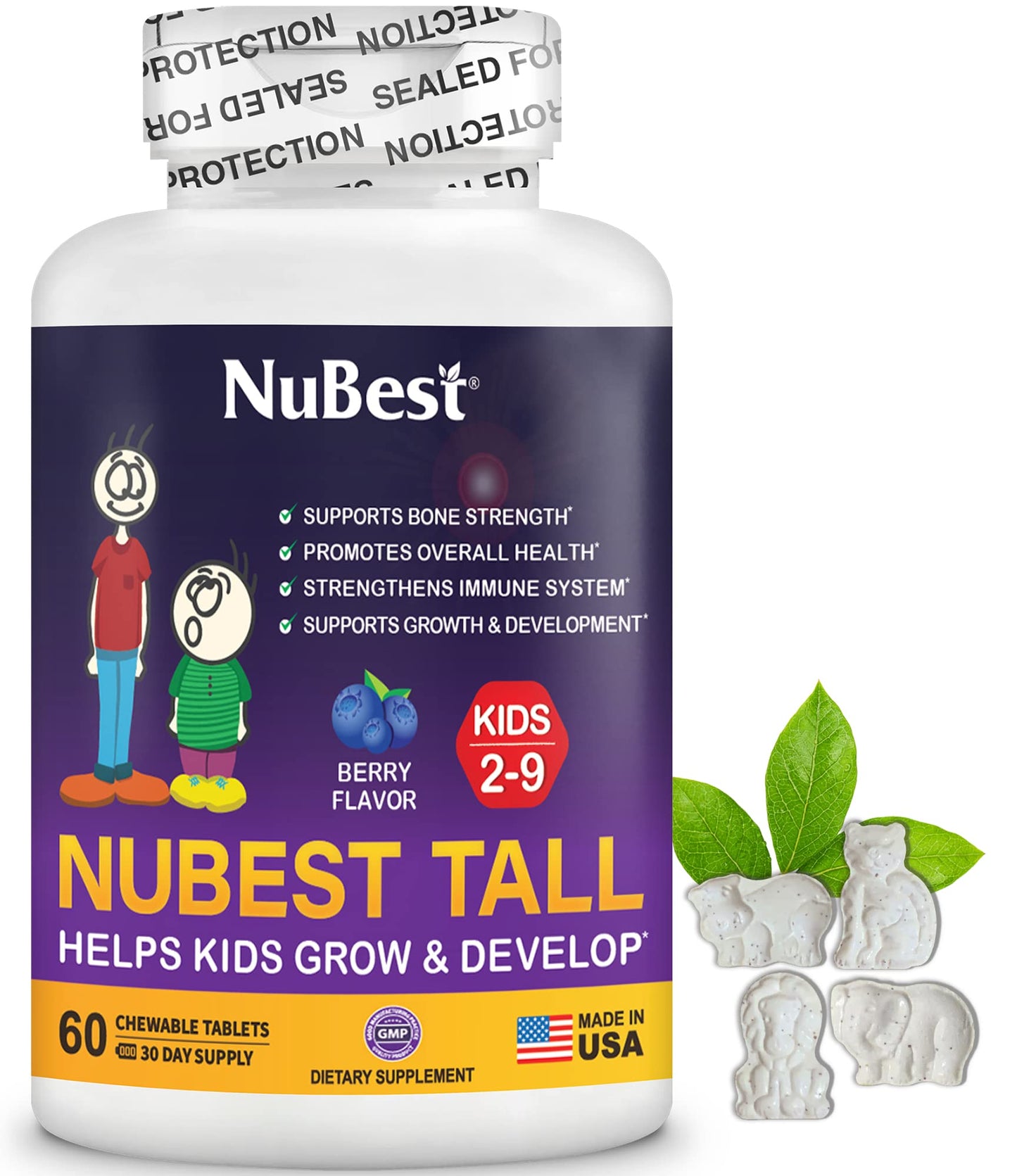 NuBest Tall Kids - Multivitamins & Minerals for Age 2 to 9 - Bone Strength & Immunity Support - Helps Kids, Toddlers Healthy - A