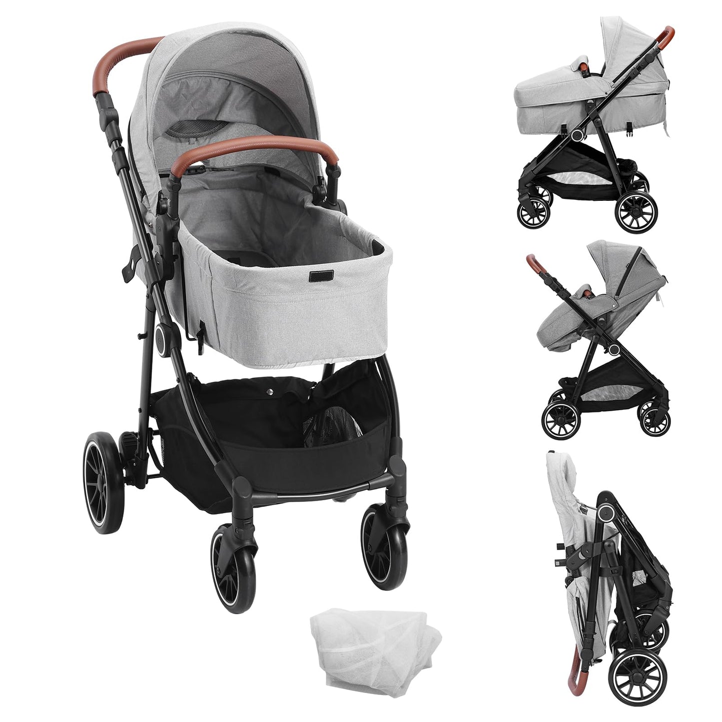 Vevor Standard Baby Stroller, Infant Toddler Stroller With Bassinet, 3Rd-Gear Adjustable Backrest & Foldable & Reversible Seat,
