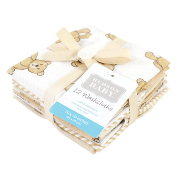 Hudson Baby Unisex Baby Flannel Cotton Washcloths, Teddy Bears 12 Pack, One Size