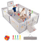 Costzon Large Baby Playpen with Mat, 81 x 57 Playpen for Babies and Toddlers w/Basketball Hoop & Soccer Nets, Pull Rings & O
