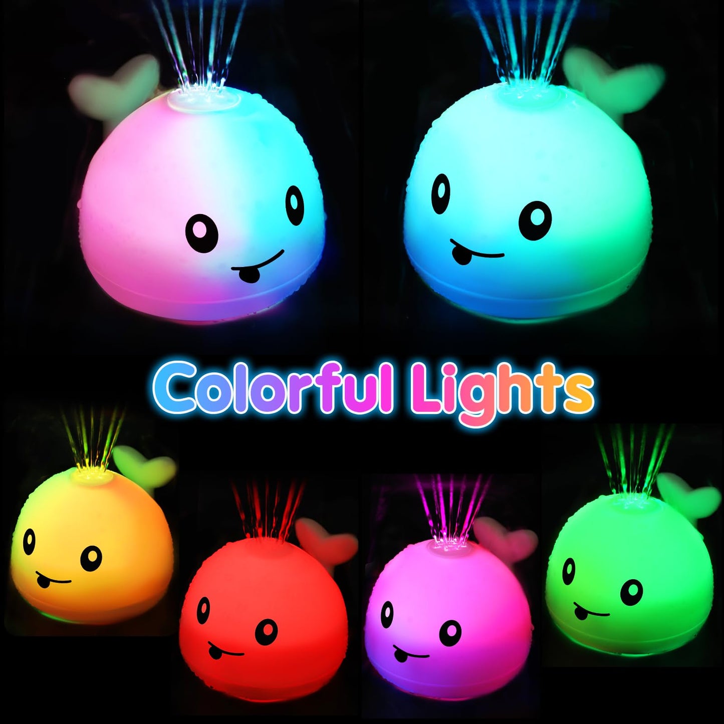 2023 Upgraded Baby Bath Toys, 1500 mAh Rechargeable Bath Toys with Double Layer Waterproof, Light Up Whale Spray Water Bathtub T