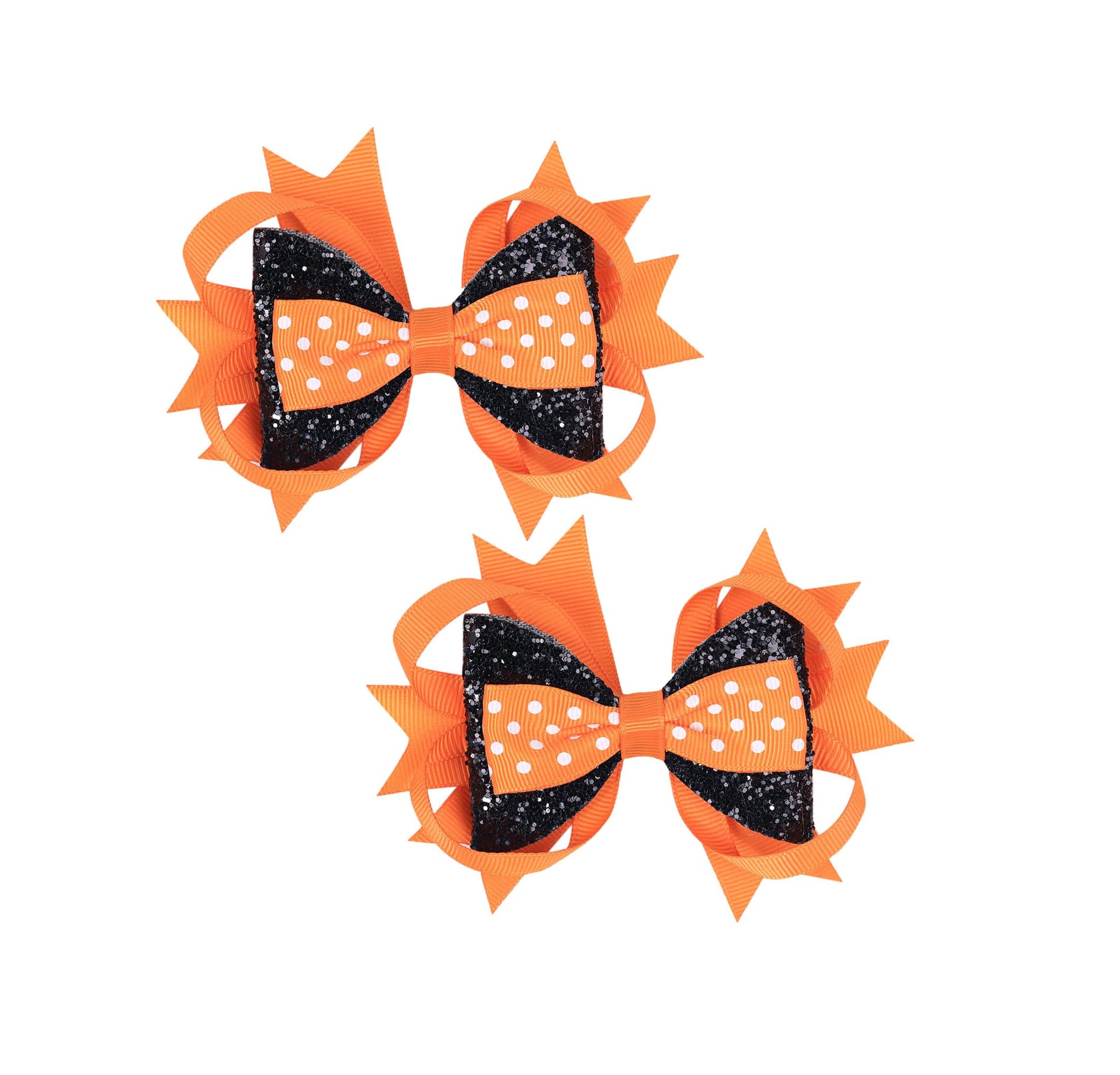 Glitter Bows Orange Black Hair Clip For Girls, Baby Girl Toddler Clips, Hair Accessories.(FJ126) (Orange)