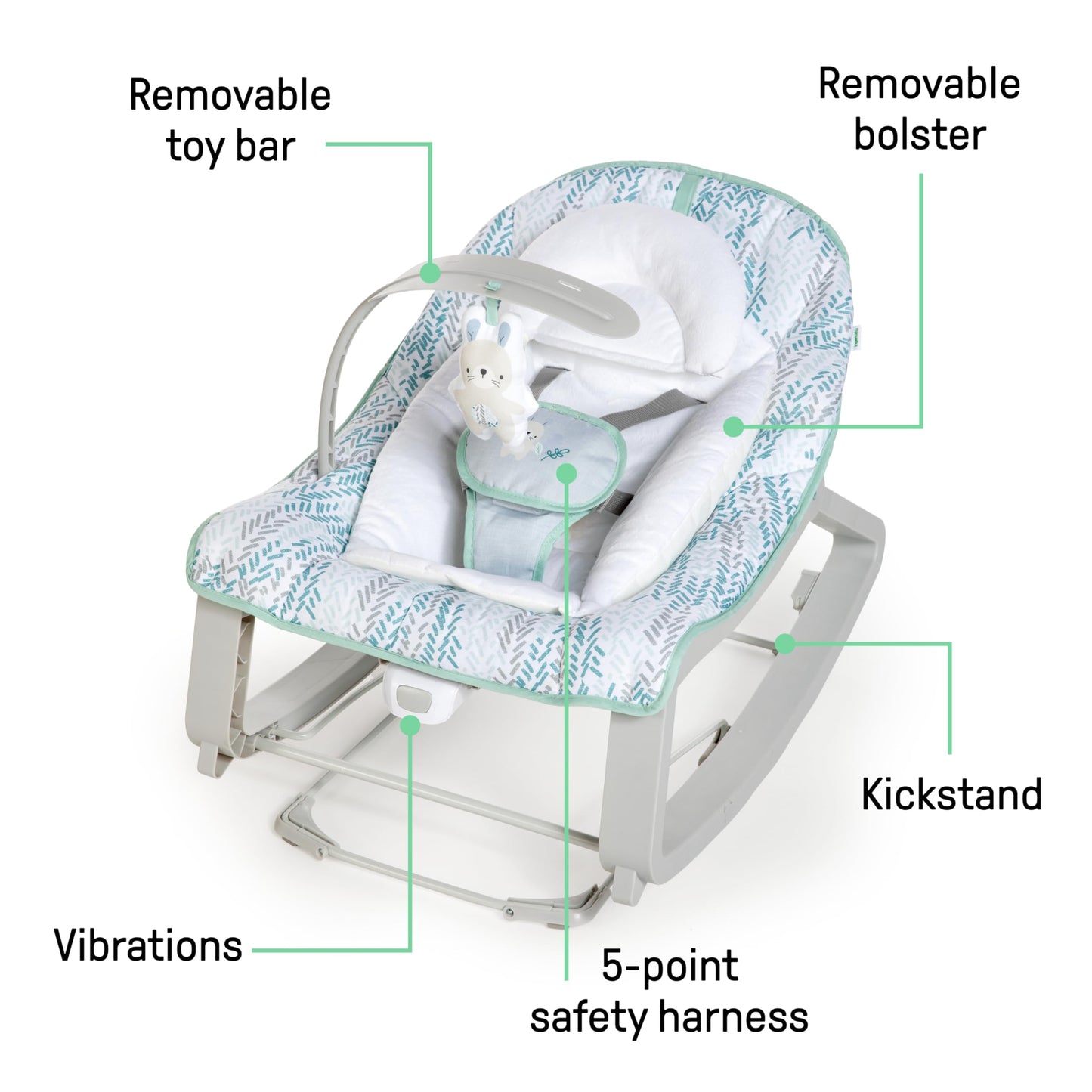 Ingenuity Keep Cozy 3-In-1 Grow With Me Vibrating Baby Bouncer Seat & Infant To Toddler Rocker, Vibrations & -Toy Bar, 0-30 Mont