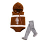 Beqeuewll Unsiex Infant Baby Boys Girls Halloween Pumpkin Costume Romper Bodysuit Outfits Dress Up Set (Football Set Brown, 6-12