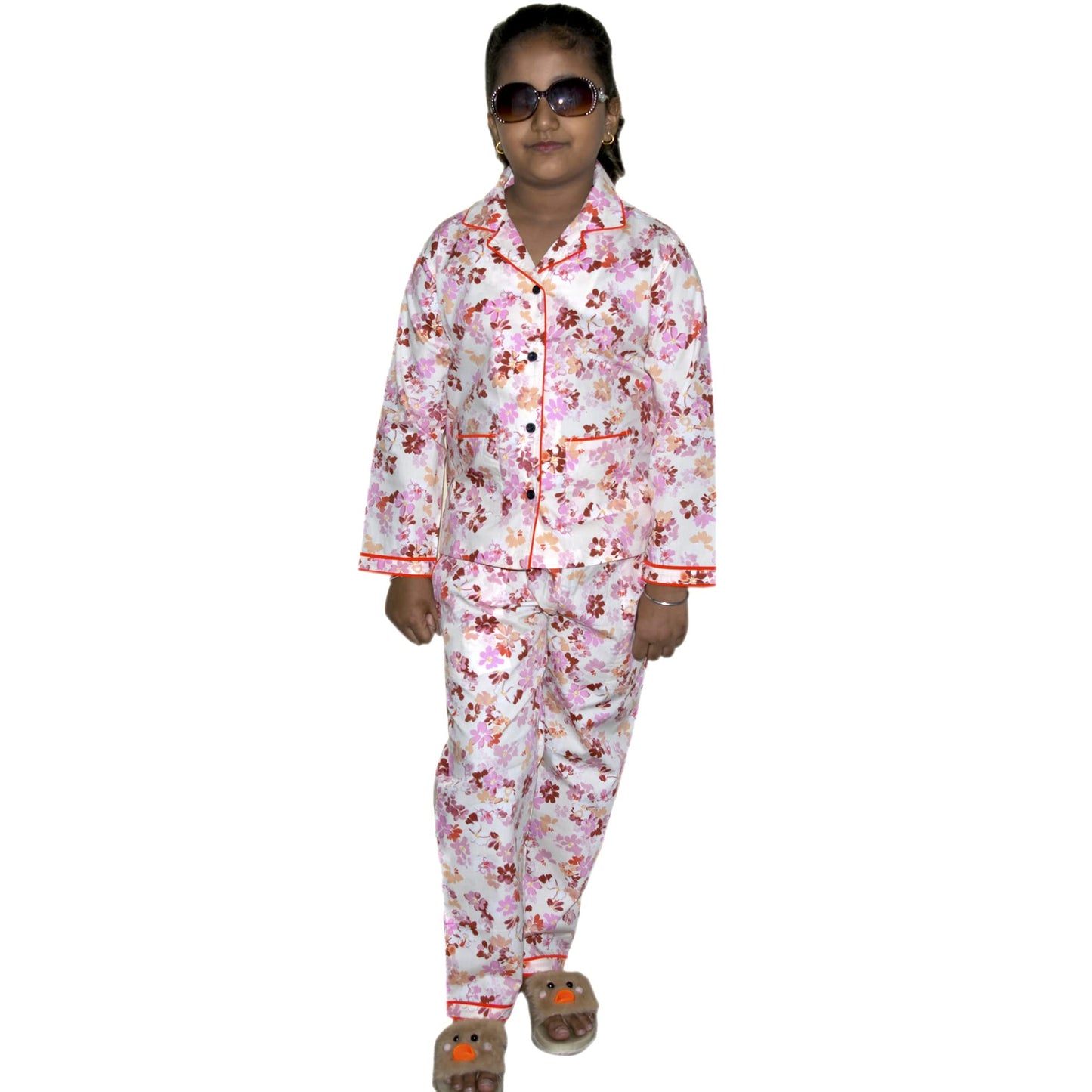 SHOPmOZO Girls Pure Cotton Long Sleeve Kids Nightwear/Nightdress/Sleepsuit/Sleepwear/Night Suit for Boys and Girls Top and Pyjam