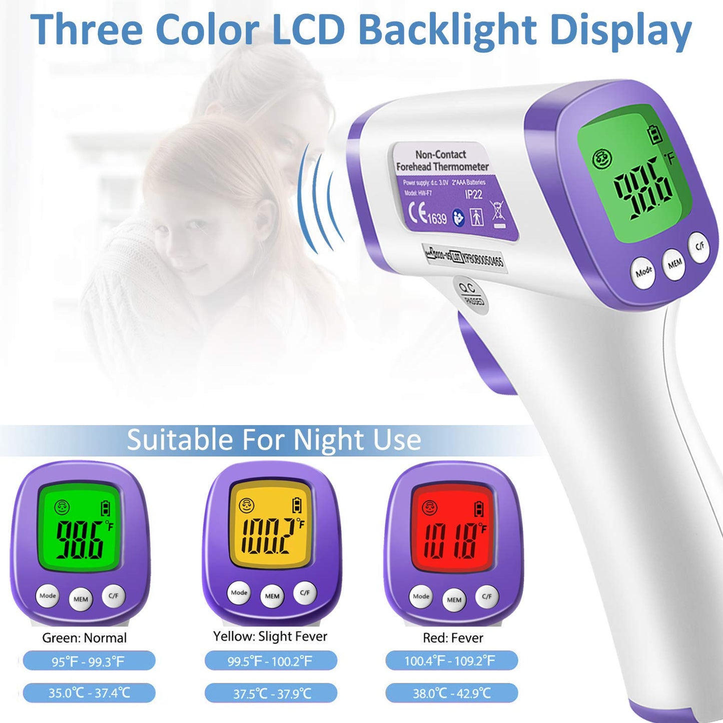 Ezthings Heavy Duty Thermometer Infrared Forehead High Caliber Sensor No Contact With Lcd Display For Medical Offices, Hospitals