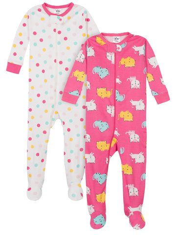 Gerber Baby Girl'S 2-Pack Footed Pajamas, Cats