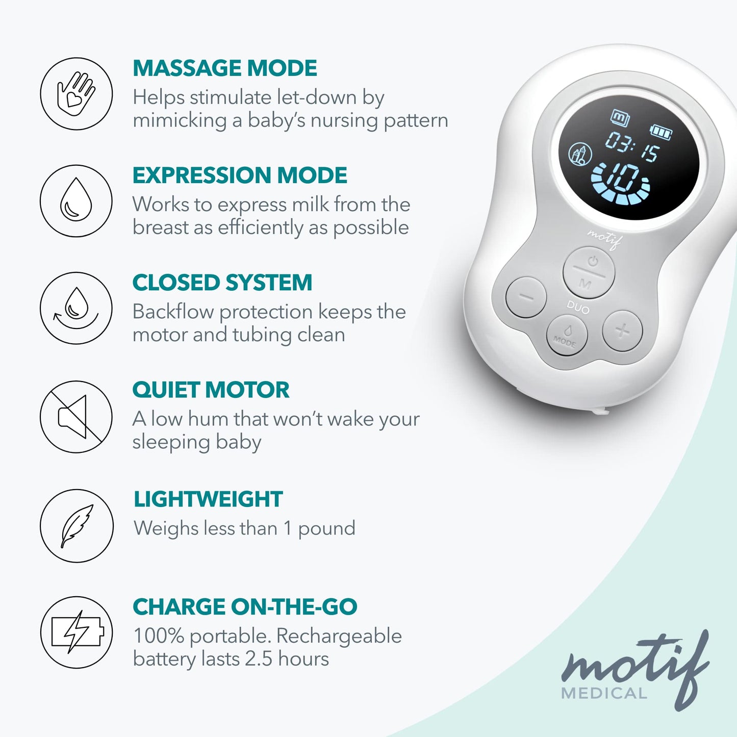 Motif Medical - New & Improved Duo - Portable Double Electric Breast Pump, Easy, On-The-Go Pumping, Ideal For Travel Moms
