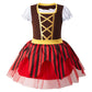Auggle 3Pc Toddler Baby Girl Outfits Halloween Costume Stripe Skirt Kid Pirate Puff Sleeve Dress With Head Scarf (12-18Months)