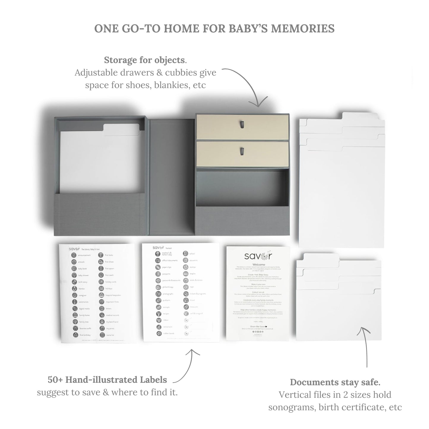 Savor | Baby Keepsake Organizer Box | The Original Fabric Acid-Free Modern Minimalist Gender-neutral Memory Box with Labels | Fo